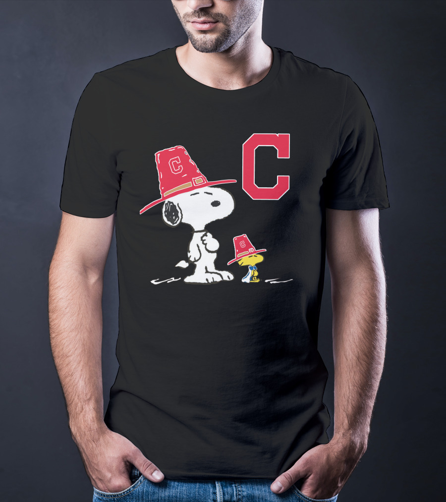 Cleveland Indians Snoopy C Logo Peanuts Hat T-Shirt