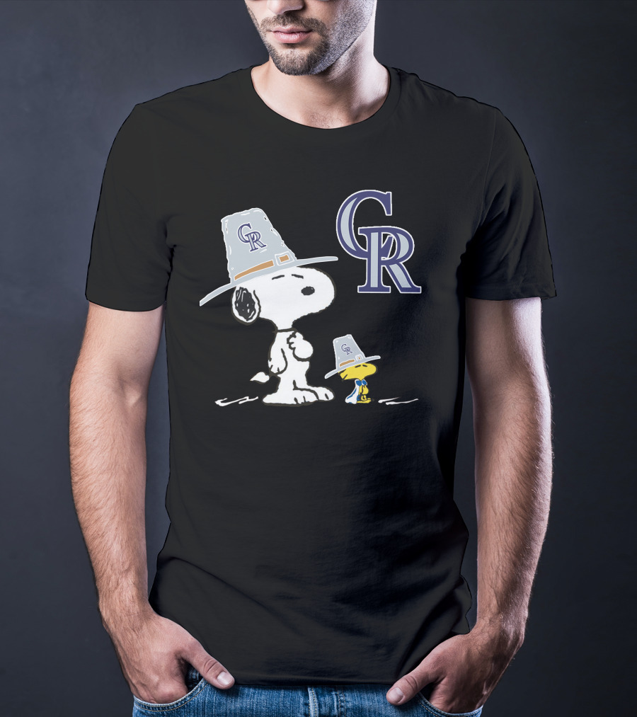 Colorado Rockies Snoopy Woodstock Thanksgiving Pilgrim Hats T-Shirt