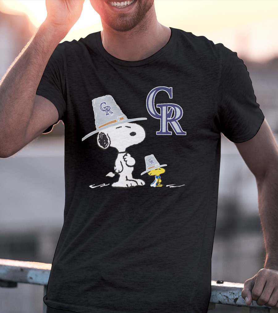 Colorado Rockies Snoopy Woodstock Thanksgiving Pilgrim Hats T-Shirt