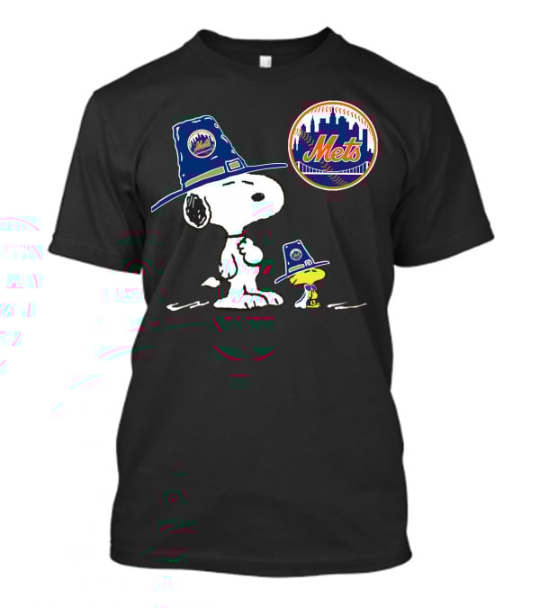 Mets Peanuts Snoopy And Woodstock Thanksgiving Pilgrim Hats T-Shirt