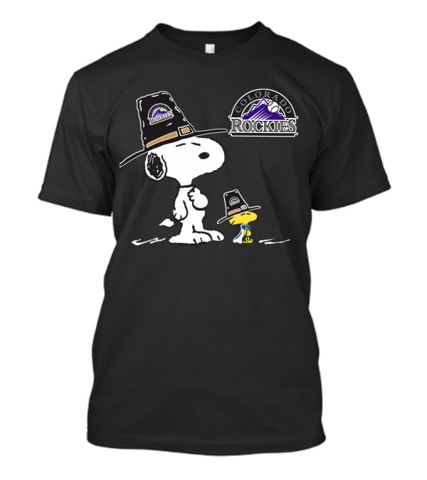 Colorado Rockies Snoopy Woodstock Pilgrim Hat T-Shirt