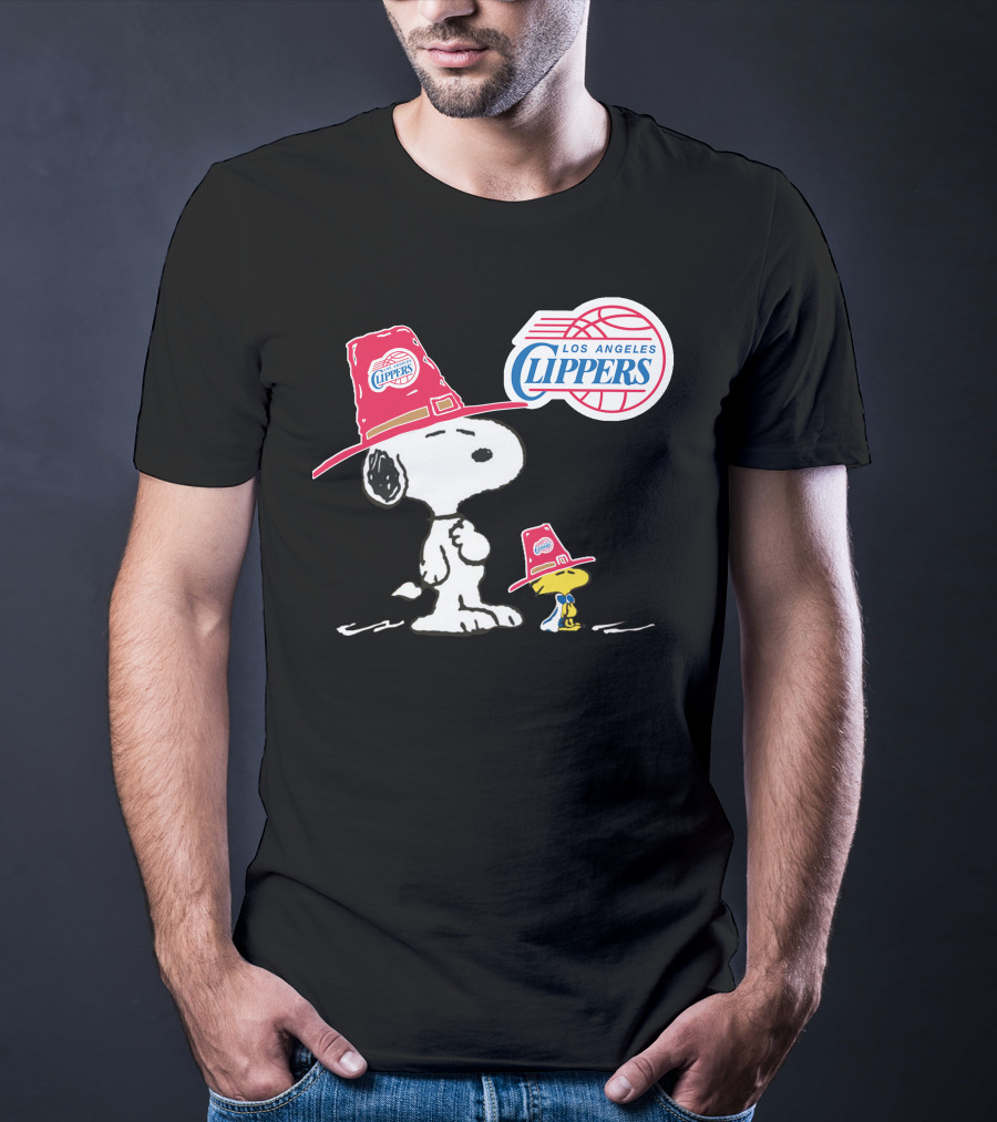Los Angeles Clippers Snoopy With Woodstock In Team Hats T-Shirt