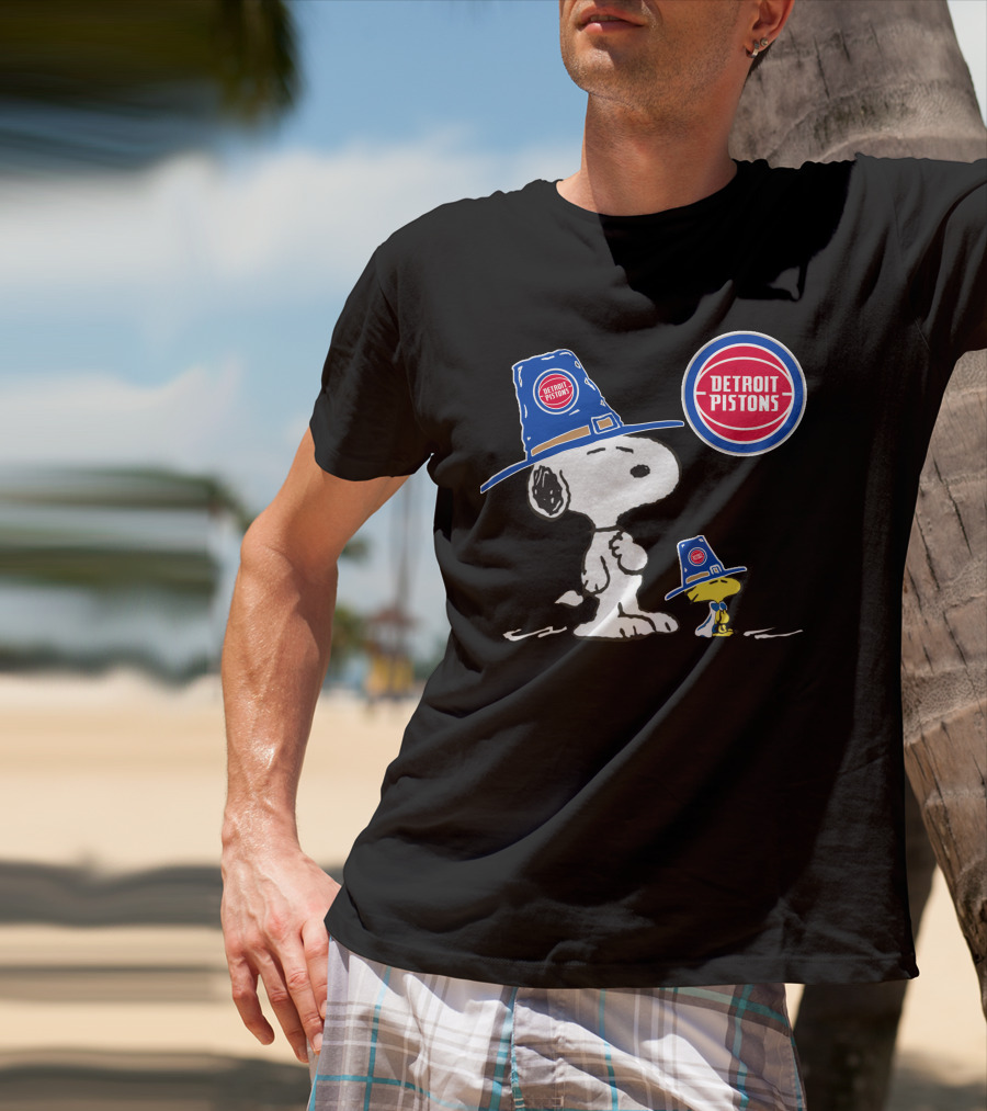 Detroit Pistons Snoopy And Woodstock With Basketball T-Shirt