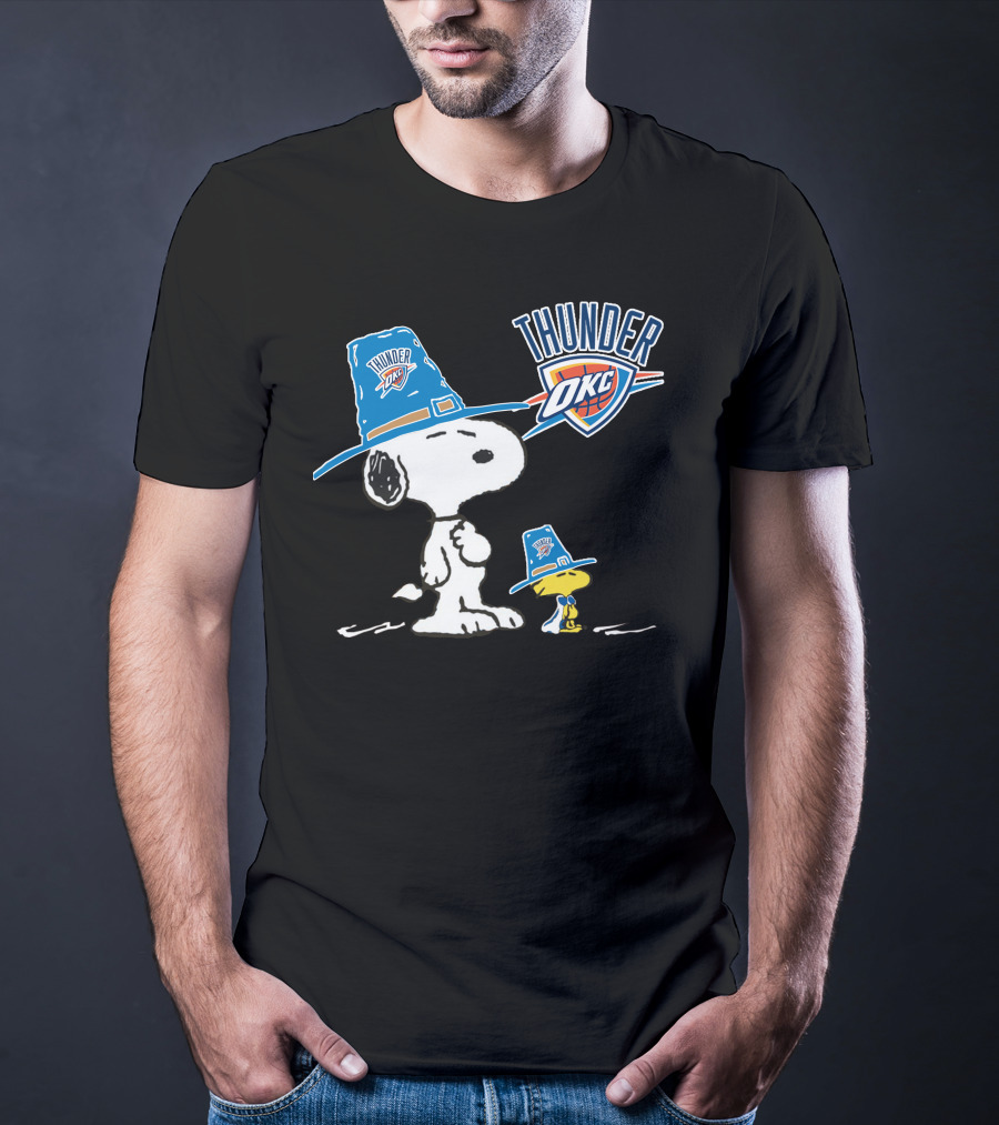Oklahoma City Thunder Snoopy And Woodstock In Team Hats T-Shirt