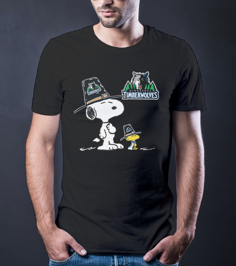Minnesota Timberwolves Snoopy And Woodstock Pilgrim Hat T-Shirt