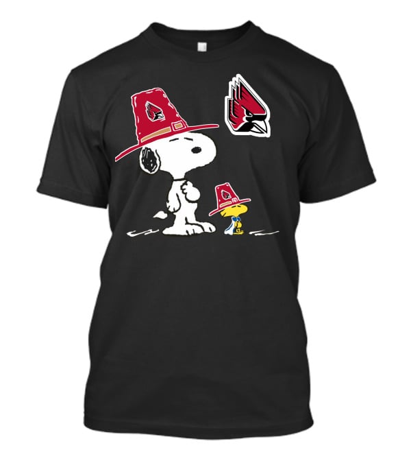 Ball State Cardinals Snoopy And Woodstock Pilgrim Hats Peanuts Sports Collaboration T-Shirt