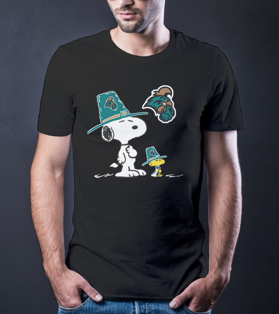 Coastal Carolina Chanticleers Snoopy Woodstock Peanuts Pilgrim Hats T-Shirt