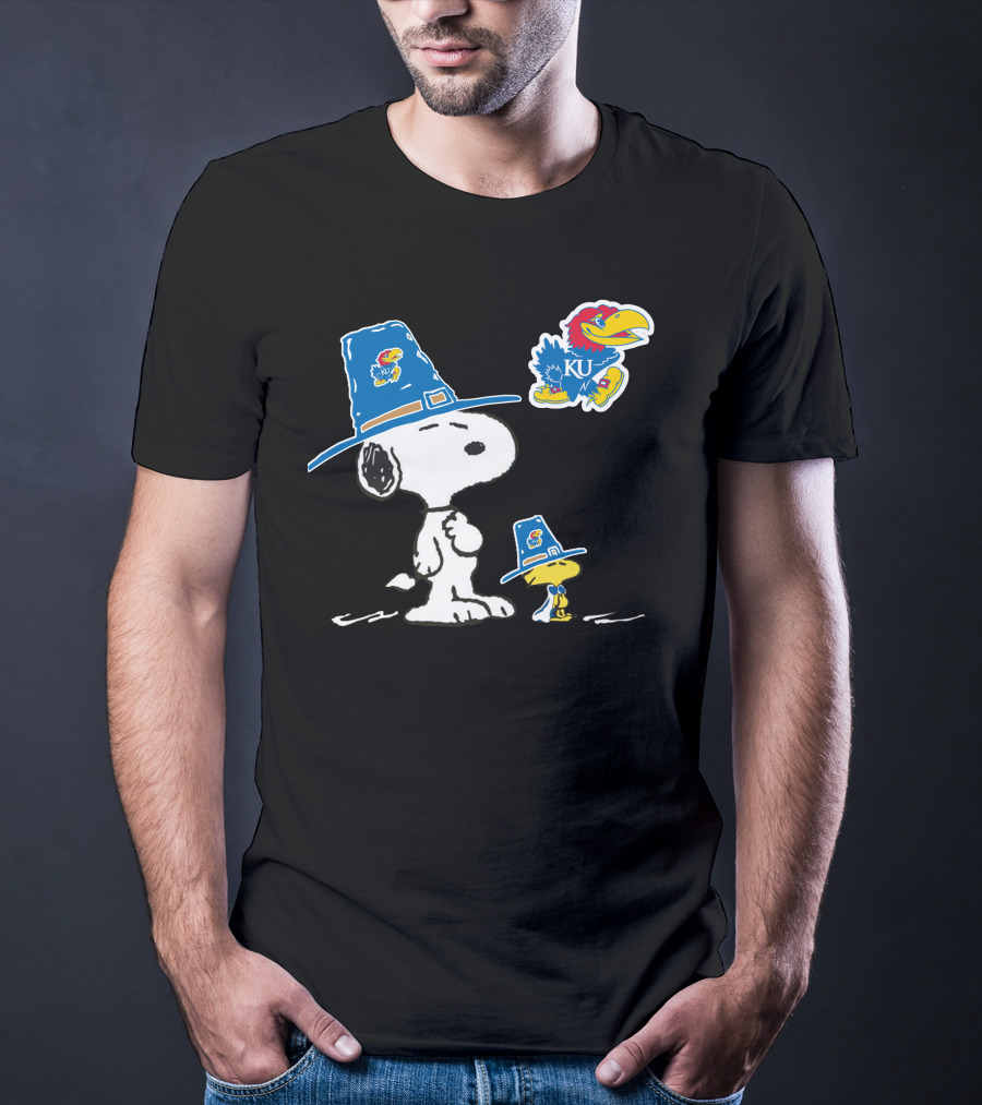 Kansas Jayhawks Snoopy Woodstock Pilgrim Hats KU Jayhawk T-Shirt