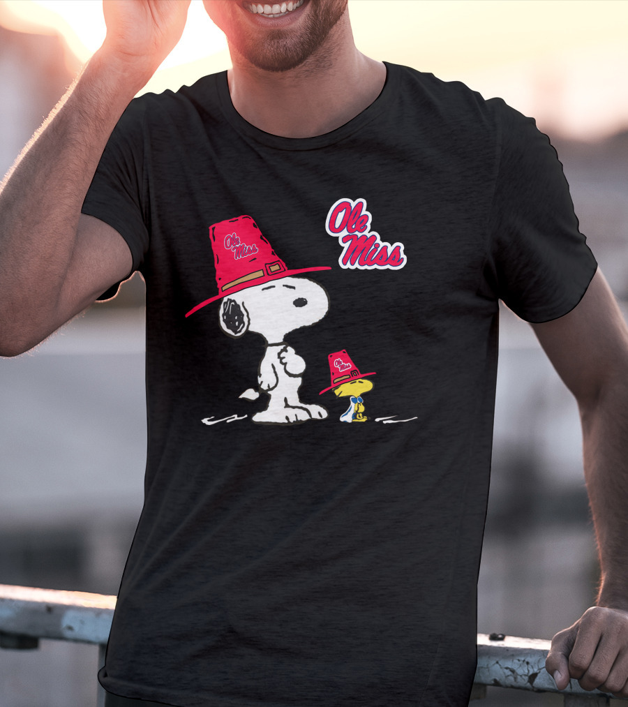 Ole Miss Snoopy And Woodstock In Rebel Hats T-Shirt