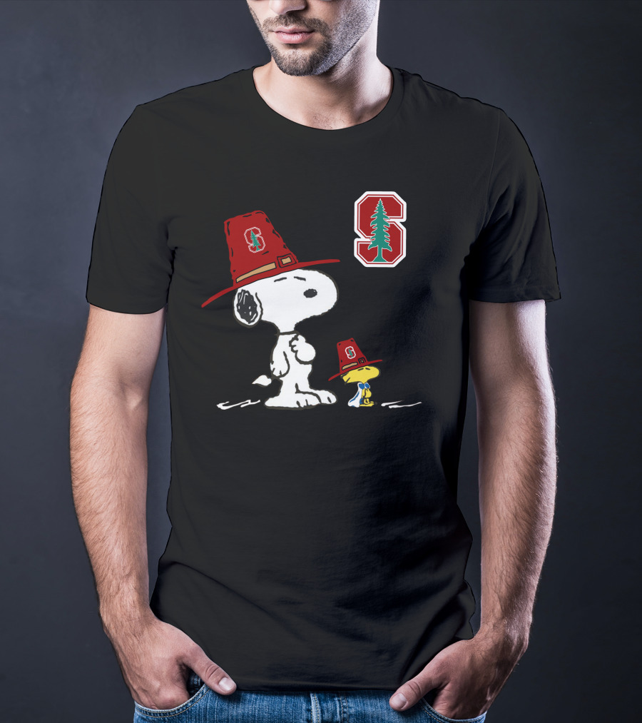 Stanford Cardinal Snoopy And Woodstock With Stanford T-Shirt