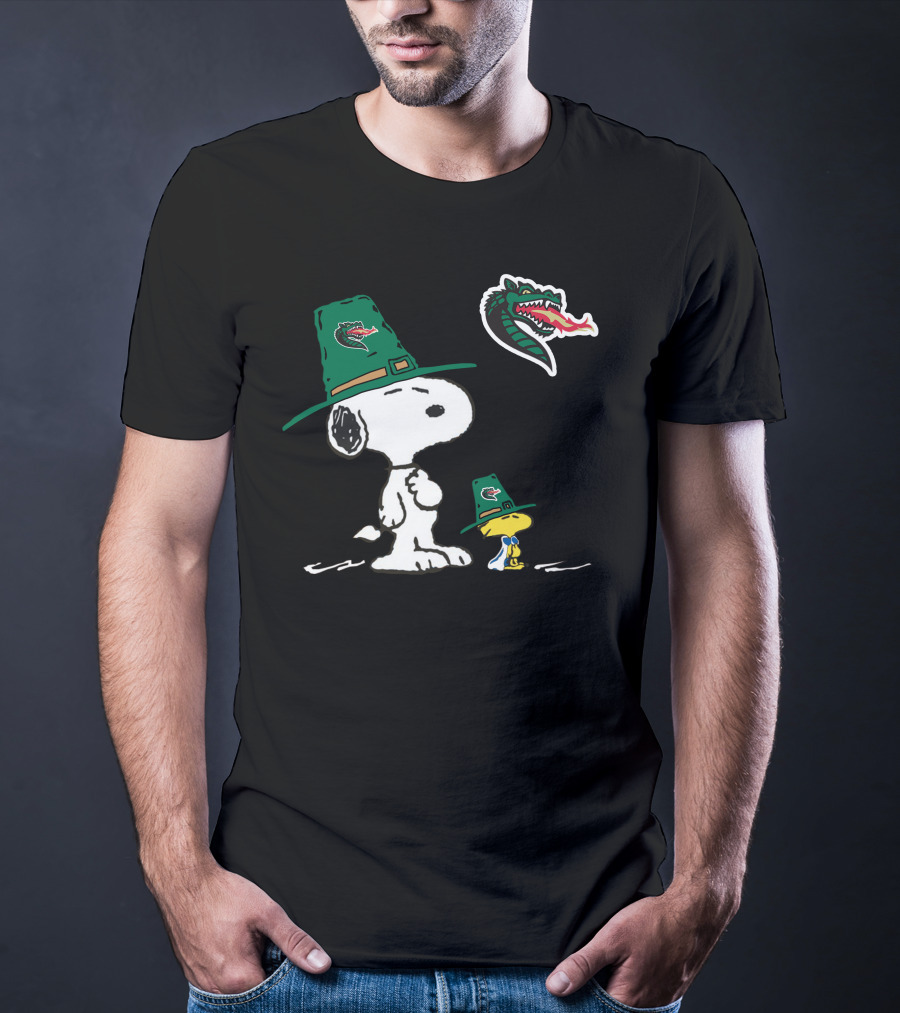 Uab Blazers Snoopy Woodstock Green Dragon Hat T-Shirt