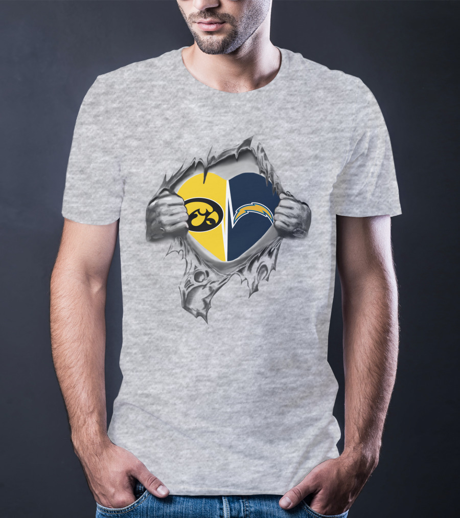 Iowa Hawkeyes Chargers Heart Logo Ripped Chest T-Shirt