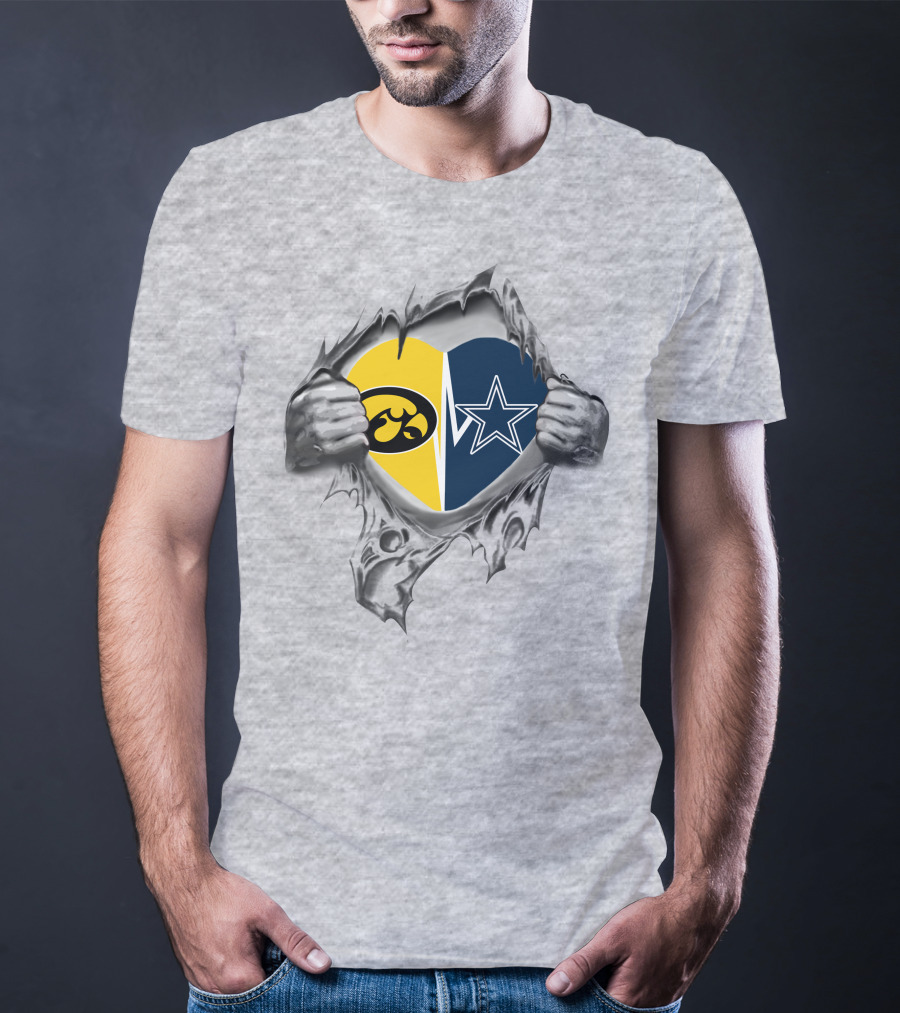 Iowa Hawkeyes Vs Dallas Cowboys Heart Logo Showdown T-Shirt