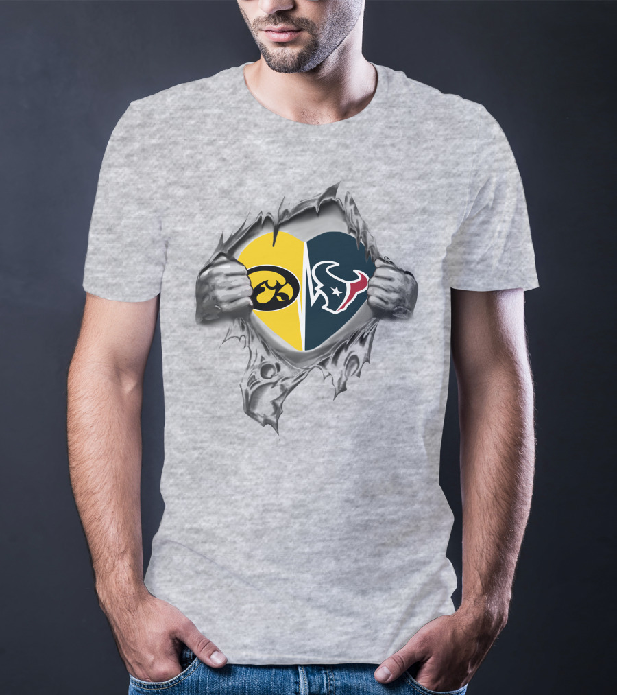 Iowa Hawkeyes Texans Heart Logo Faceoff T-Shirt