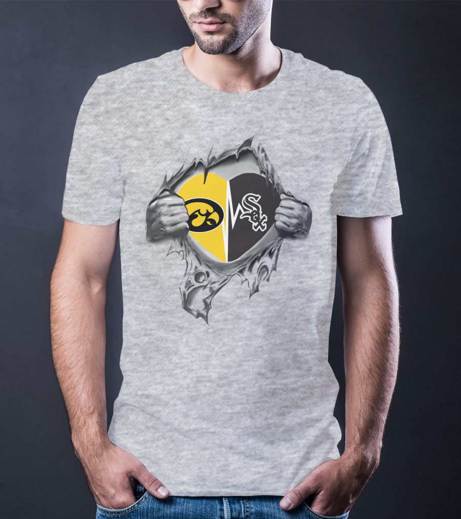 Iowa Hawkeyes Chicago White Sox Heart Split Fan Loyalty T-Shirt