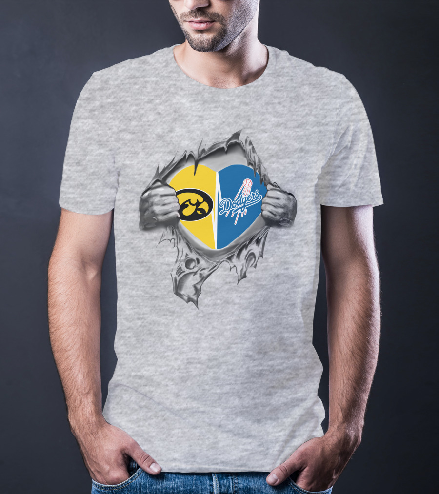 Iowa Hawkeyes Dodgers Heart Pull Vintage Style T-Shirt