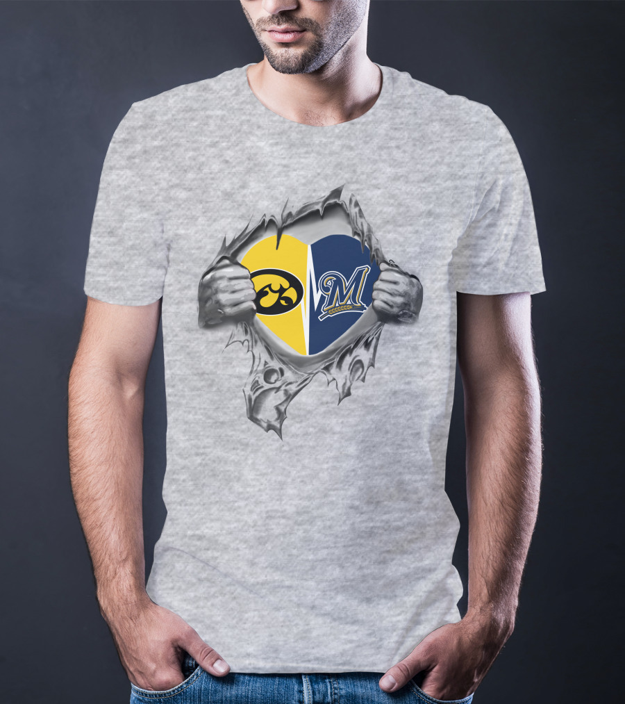 Iowa Hawkeyes Milwaukee Brewers Heart T-Shirt