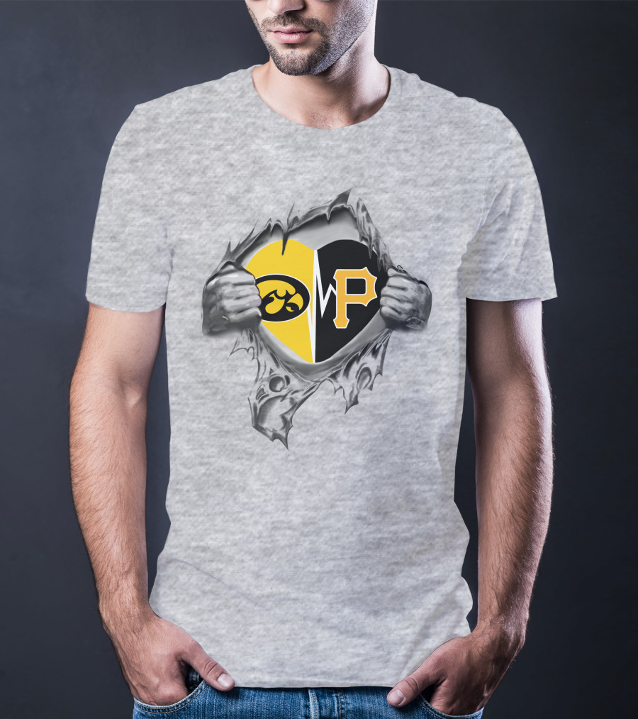 Iowa Hawkeyes Vs Pittsburgh Pirates Heart Logo Rip T-Shirt
