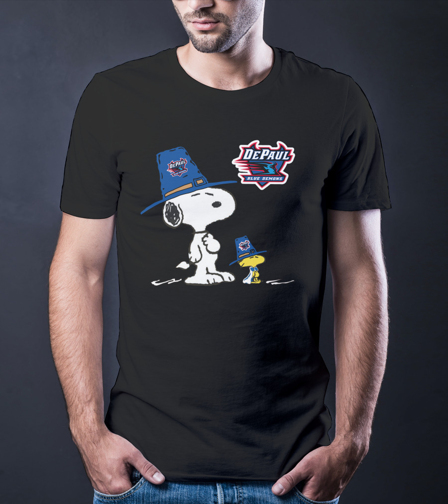 DePaul Blue Demons Snoopy Woodstock Hat T-Shirt