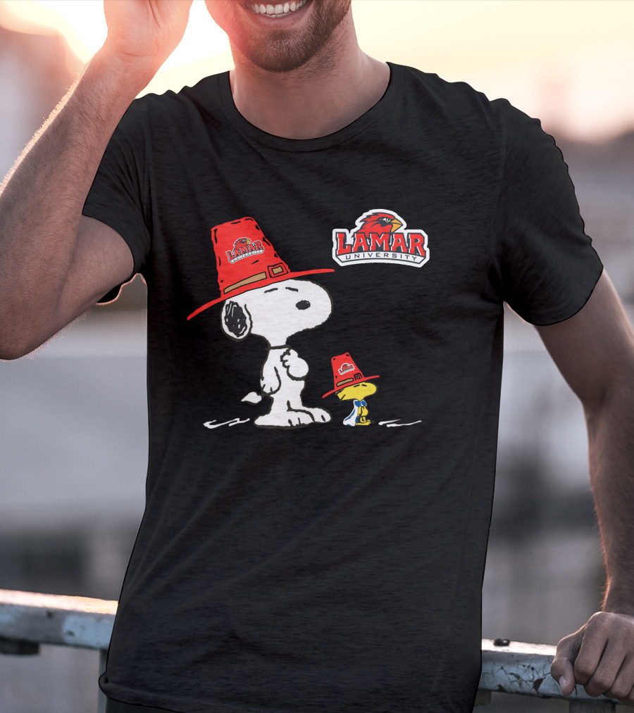 Lamar University Snoopy Woodstock Red Hat T-Shirt