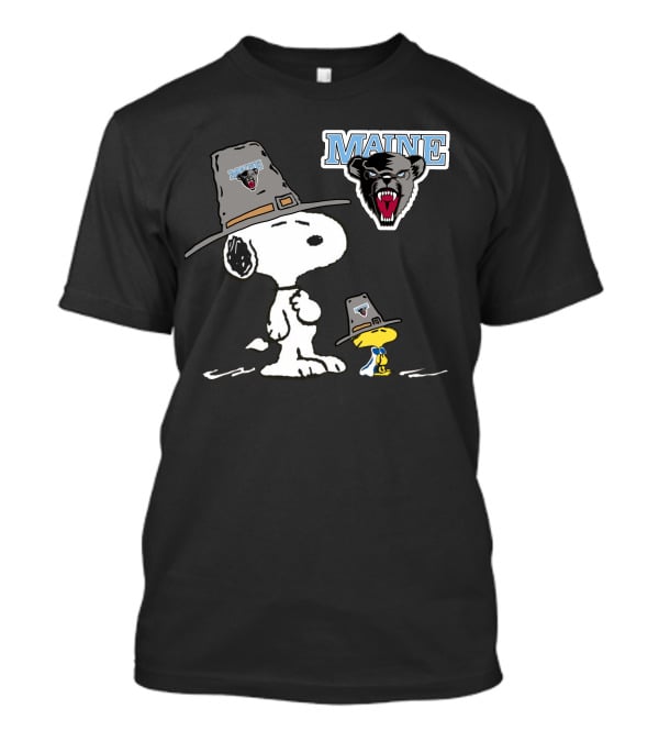 Maine Black Bears Snoopy Woodstock Pilgrim Hat T-Shirt