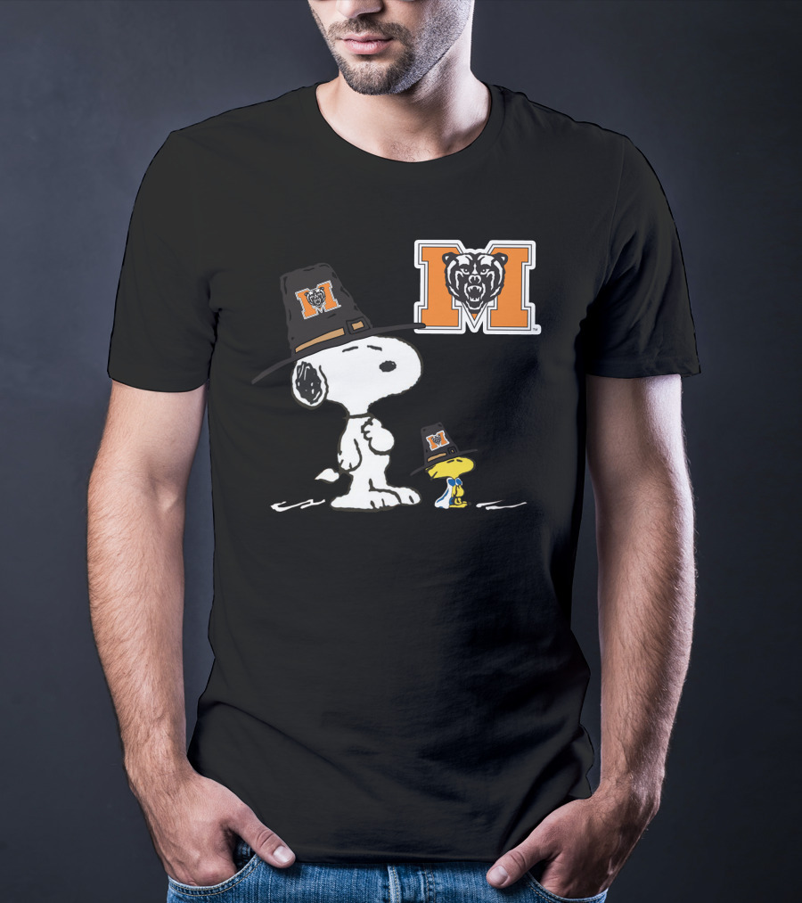 Mercer Bears Snoopy Pilgrim Hat Peanuts Thanksgiving T-Shirt