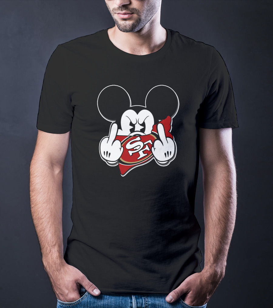 Mickey Mouse With San Francisco 49ers Logo And Offensive Gesture T-Shirt