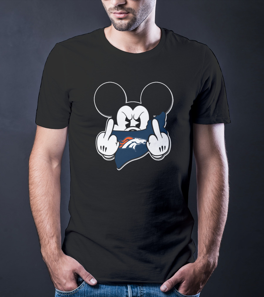 Mickey Mouse And Broncos Middle Finger T-Shirt