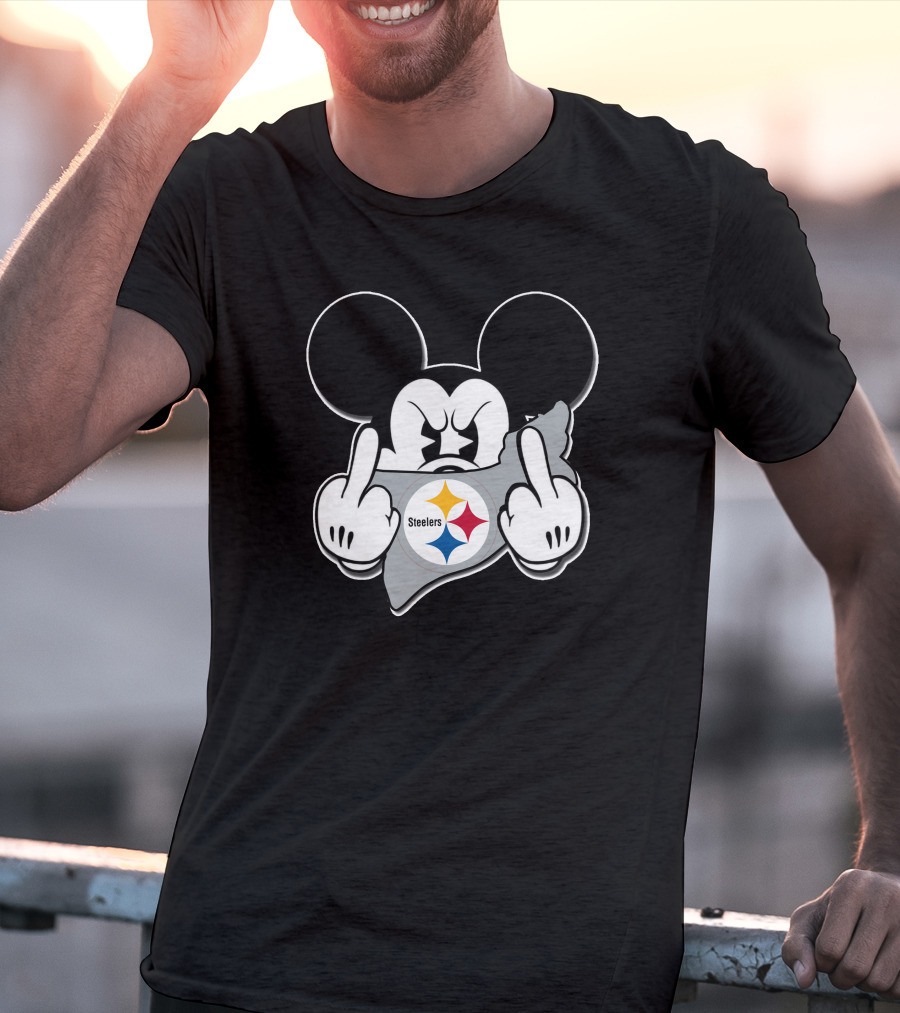 Mickey Mouse Steelers Logo Gesture T-Shirt