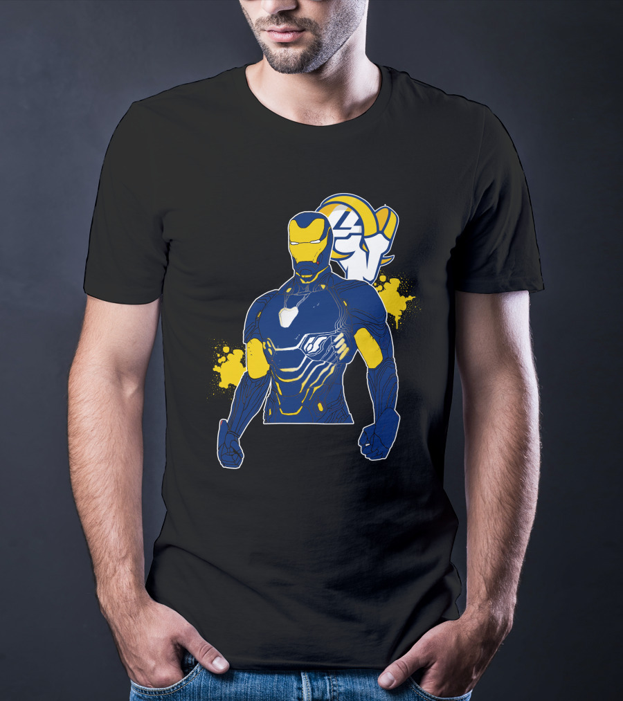 Iron Man Blue And Yellow With Los Angeles Rams T-Shirt