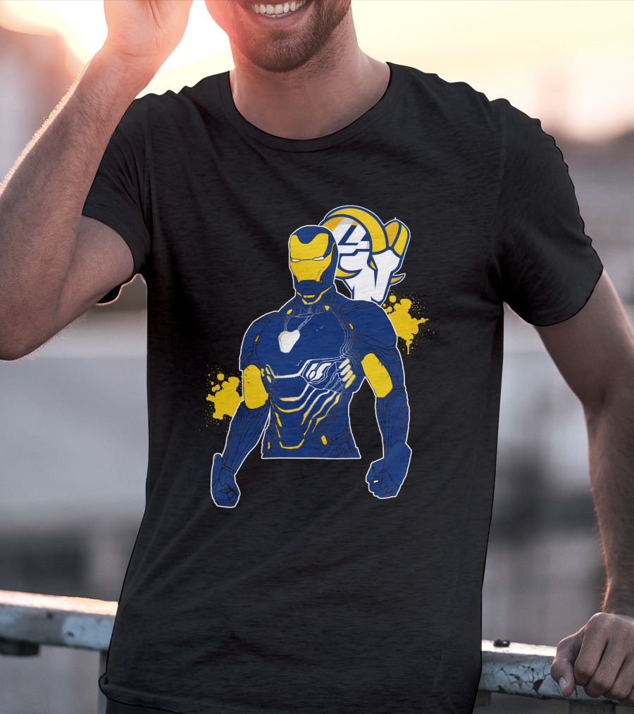 Iron Man Blue And Yellow With Los Angeles Rams T-Shirt