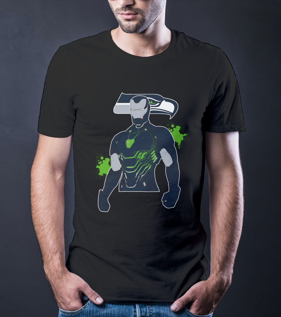 Iron Man Seattle Seahawks Fusion Football Hero Iconic Crossover T-Shirt