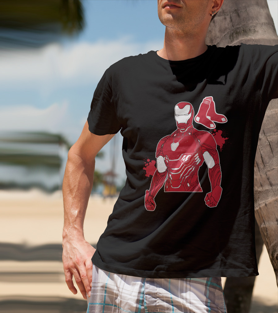 Iron Man Boston Red Sox Crossover Iconic Marvel Mlb Fusion T-Shirt