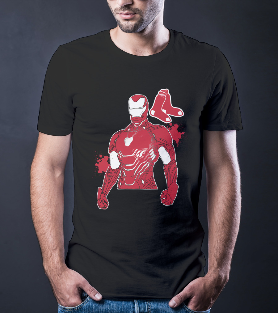 Iron Man Boston Red Sox Crossover Iconic Marvel Mlb Fusion T-Shirt