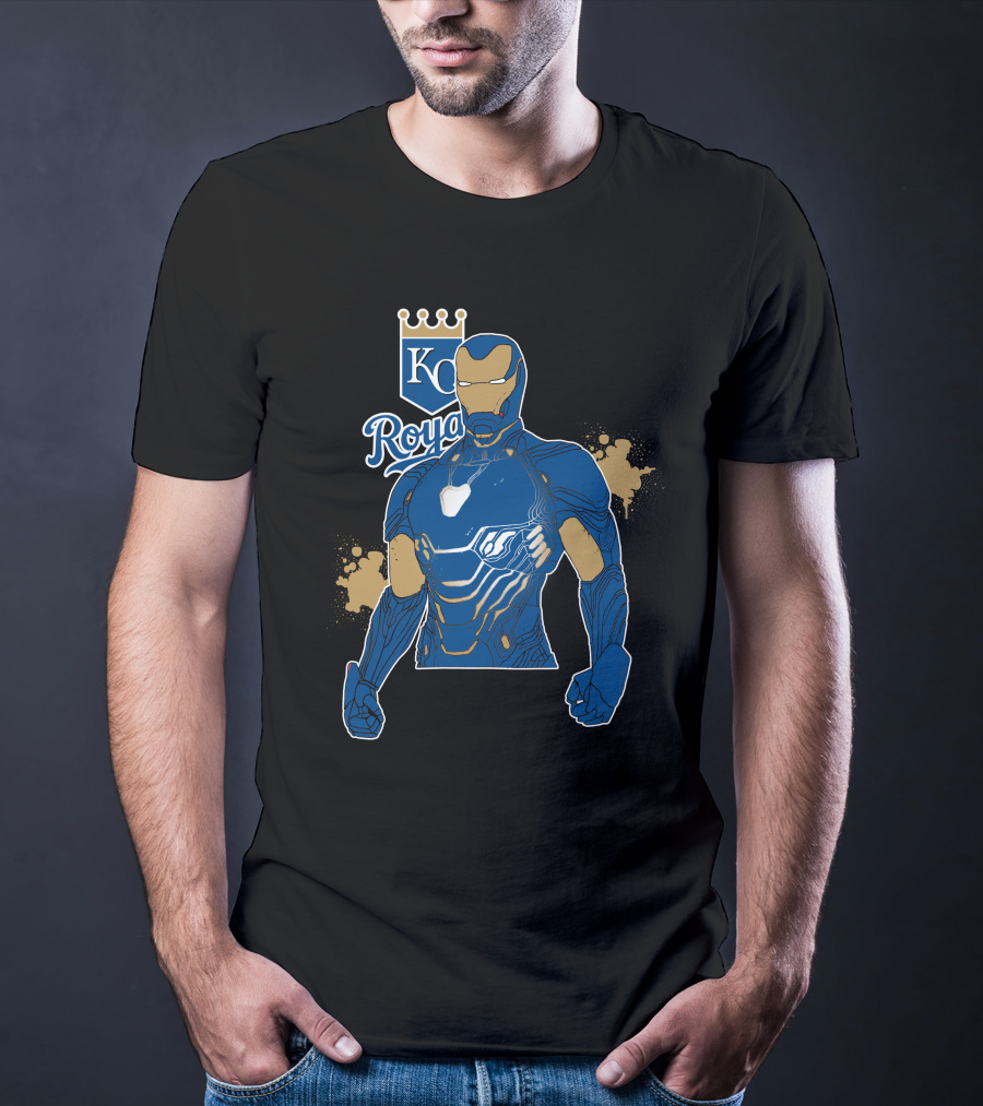 Iron Man Kc Royals Fusion With Blue Armor And Crown T-Shirt