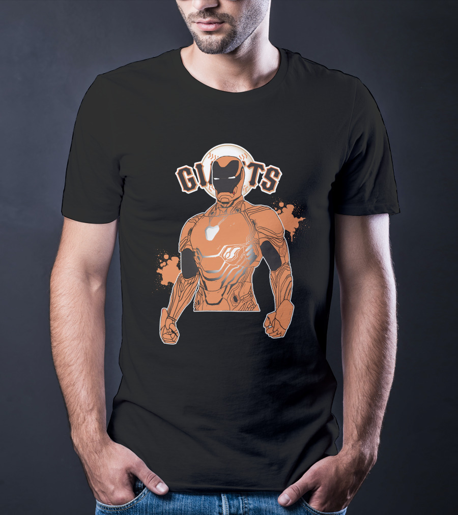 Iron Man Giants Mashup San Francisco Giants Orange And Black Superhero Crossover T-Shirt
