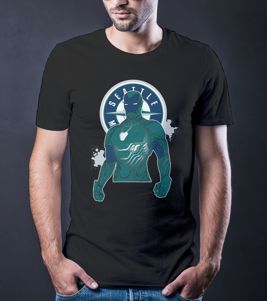 Iron Man Seattle Mariners Collaboration Marvel Crossover T-Shirt