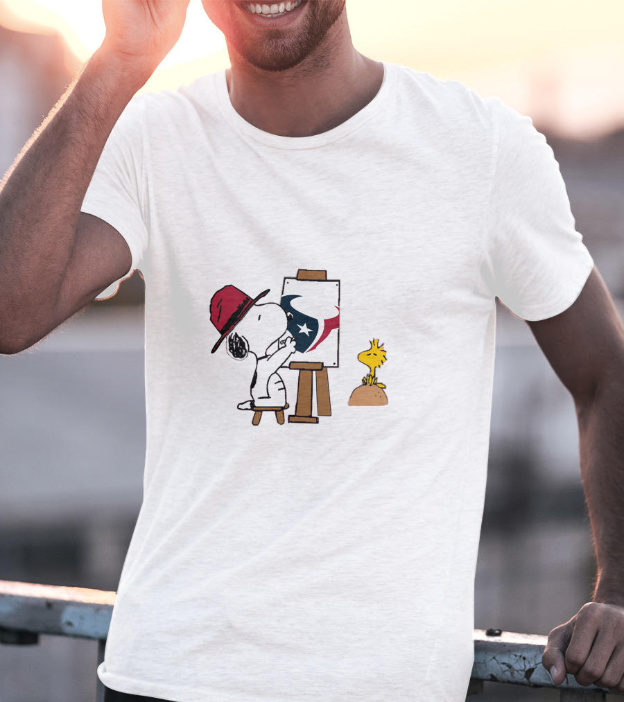 Snoopy Painting Houston Texans Logo With Woodstock T-Shirt