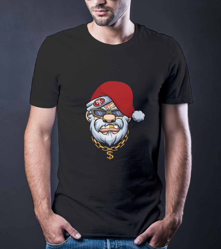49ers Santa Swag With Sunglasses And Gold Chain T-Shirt