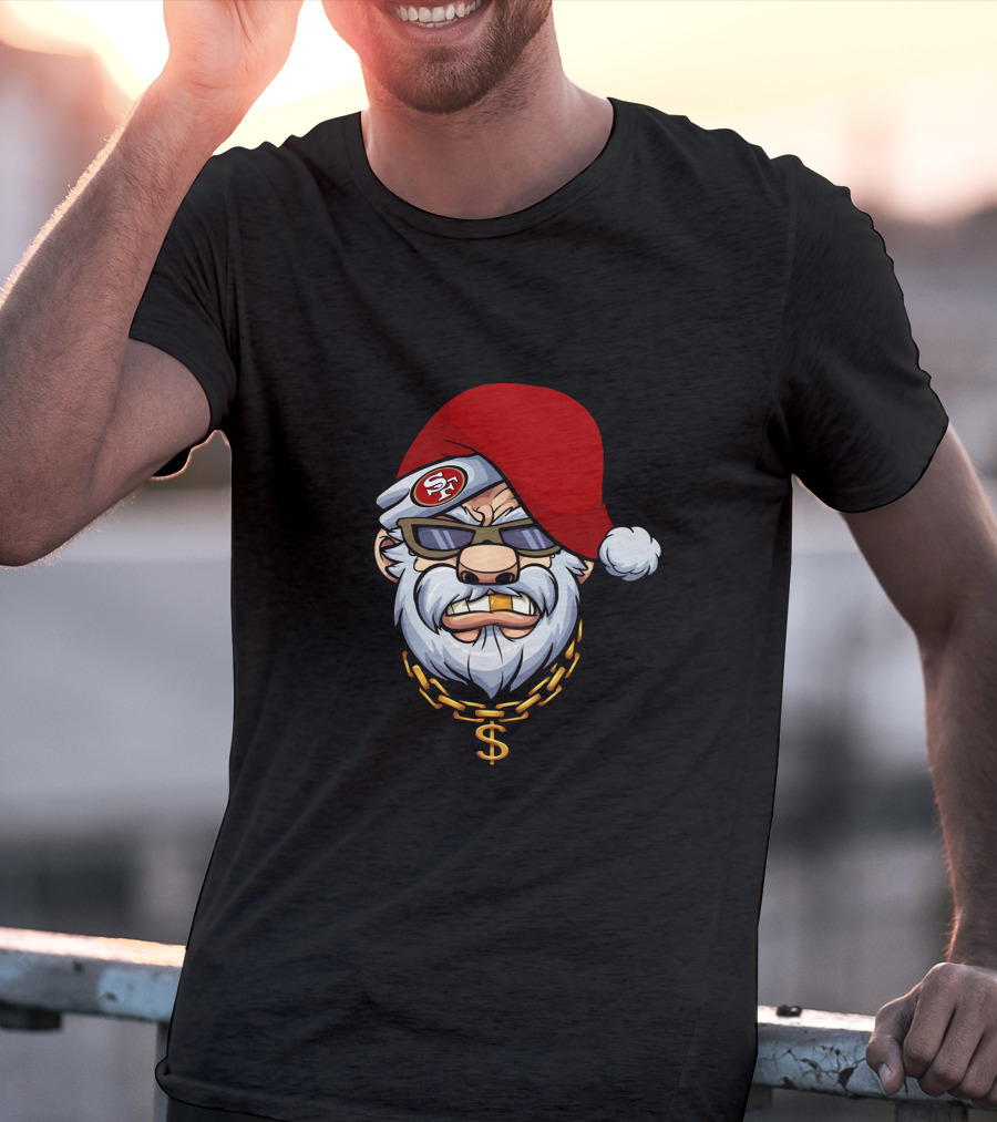 49ers Santa Swag With Sunglasses And Gold Chain T-Shirt