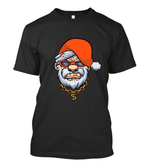 Broncos Gangster Santa With Orange Hat And Chain T-Shirt