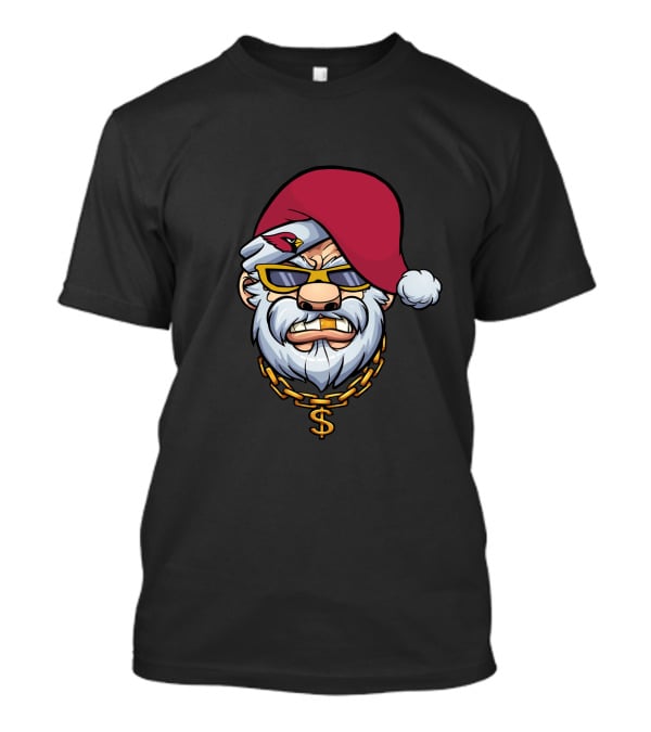 Cardinals Santa Gangster Christmas Gold Chain Sunglasses T-Shirt