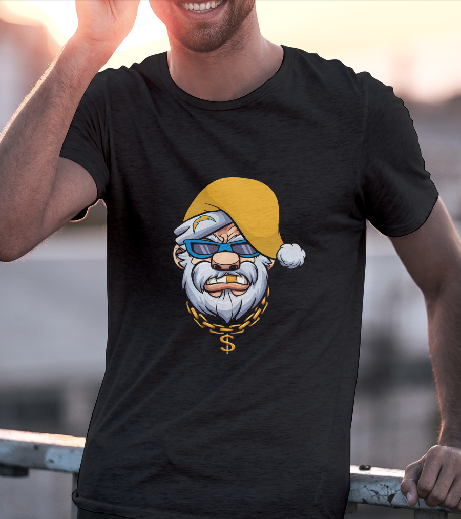 Gangster Santa Chargers Style Christmas Look With Money Chain T-Shirt