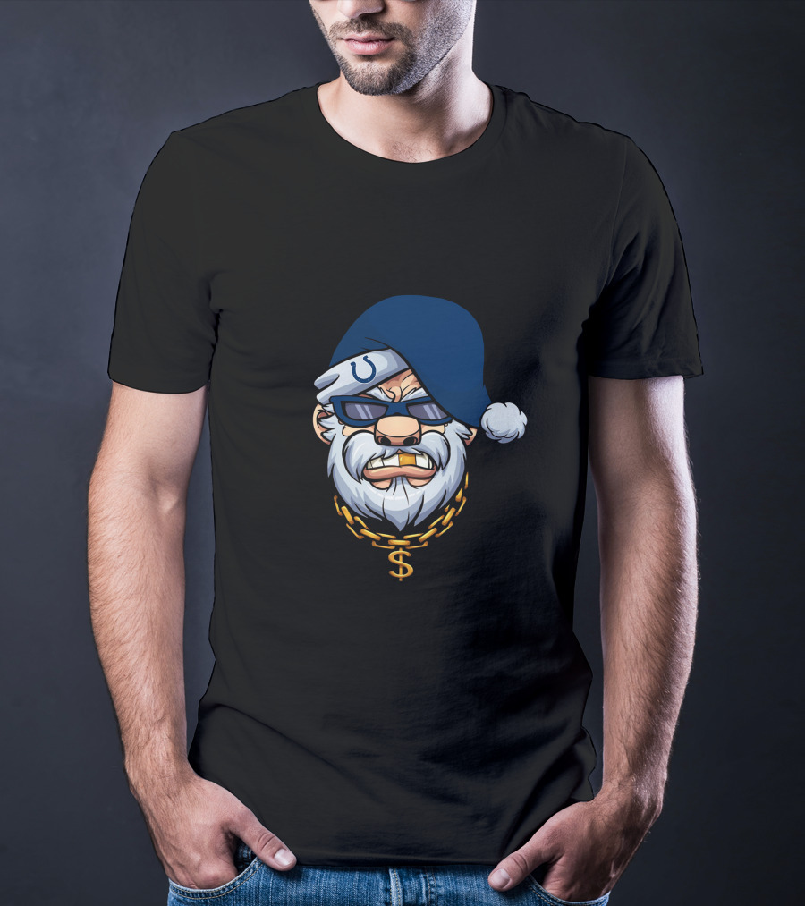 Colts Gangster Santa With Blue Hat And Dollar Chain T-Shirt