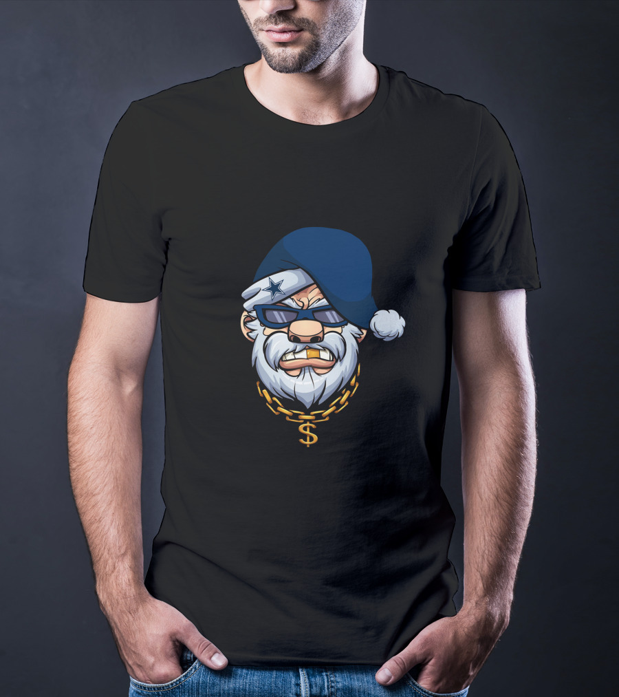 Cowboys Gangster Santa Blue Beanie Dollar Chain Sunglasses Star Patch T-Shirt