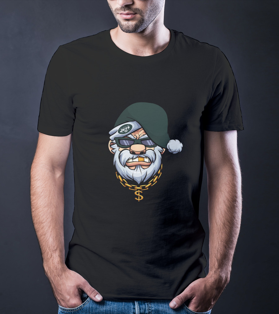 Jets Santa With Green Hat And Dollar Chain T-Shirt