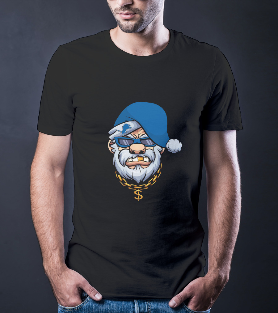 Lions Gangster Santa Detroit Football Dollar Chain T-Shirt