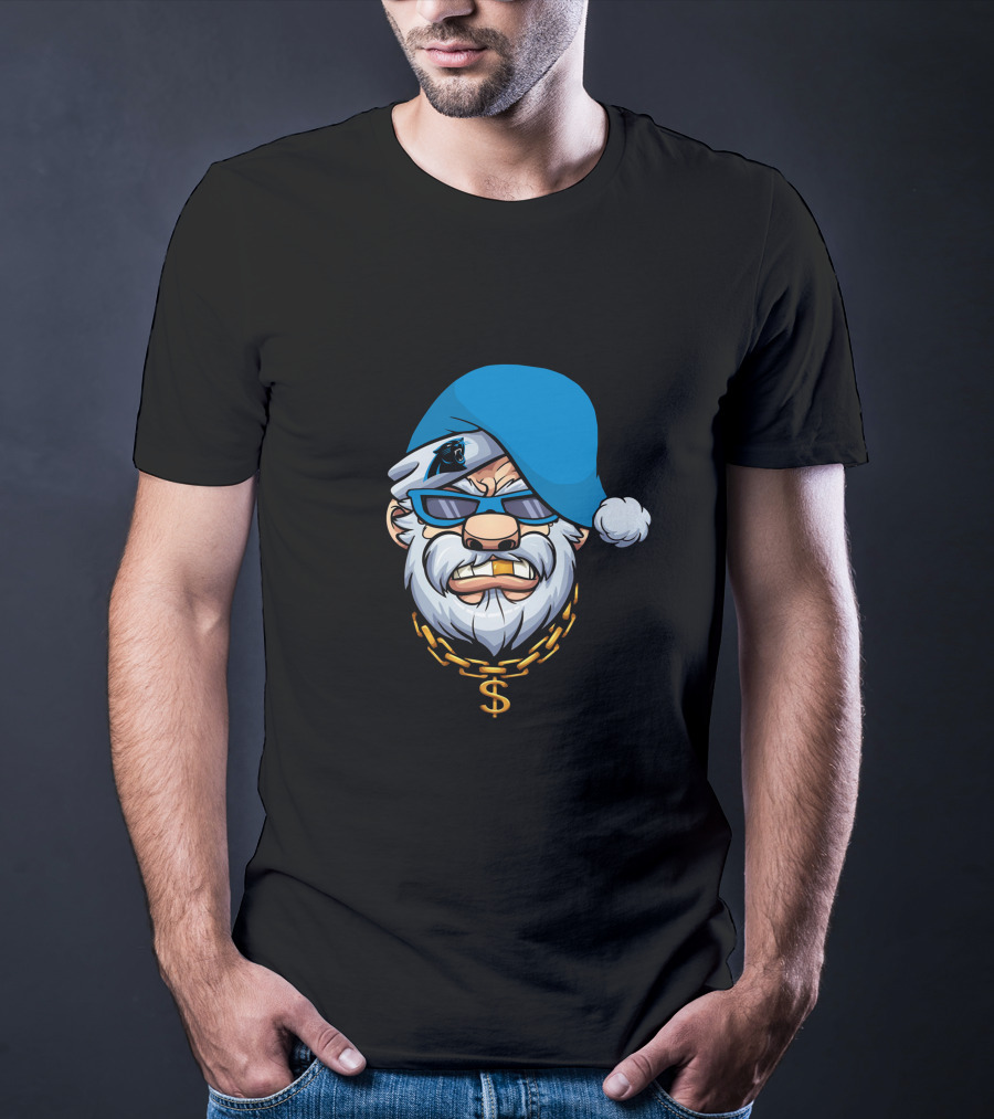 Panthers Gangster Santa With Blue Hat And Gold Chain T-Shirt
