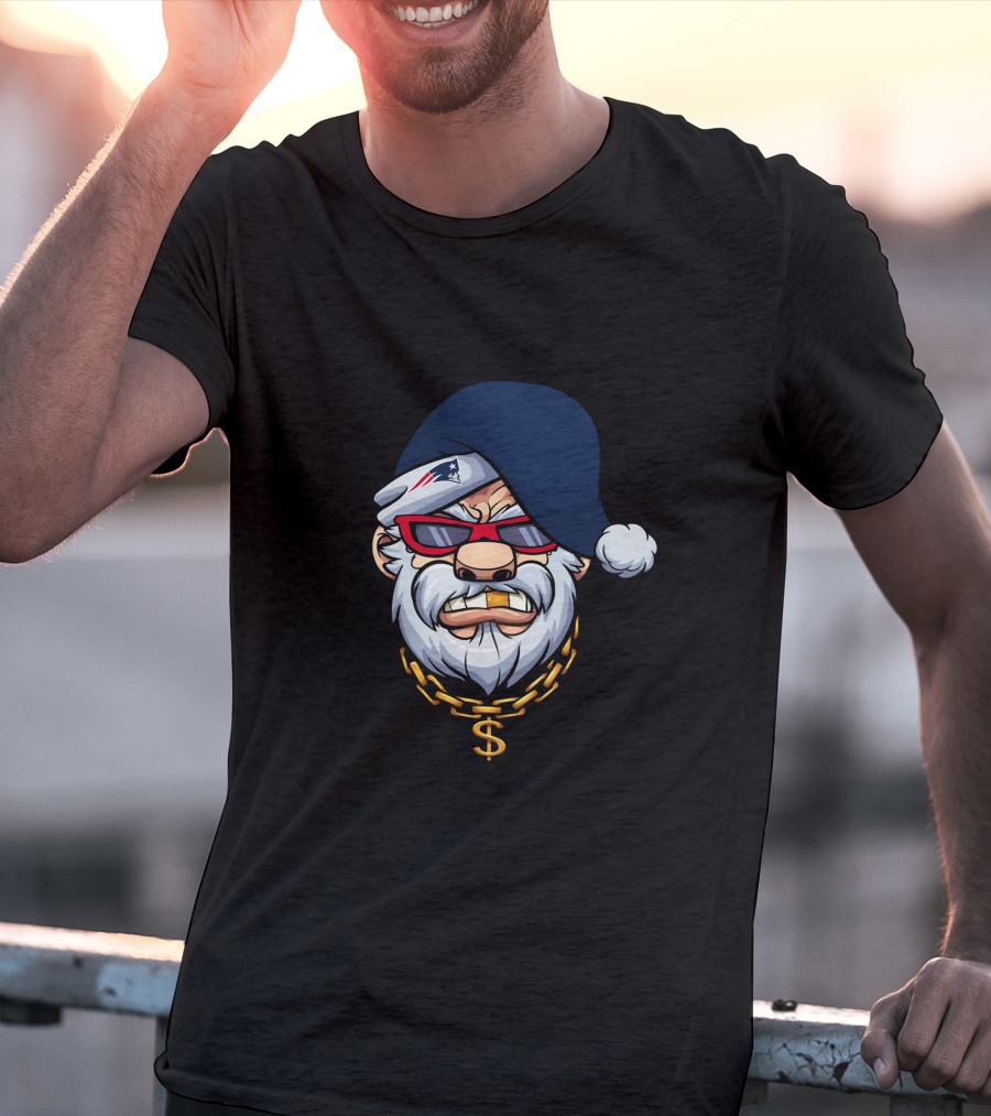 Patriots Gangster Santa Dollar Chain Red Sunglasses Navy Hat T-Shirt