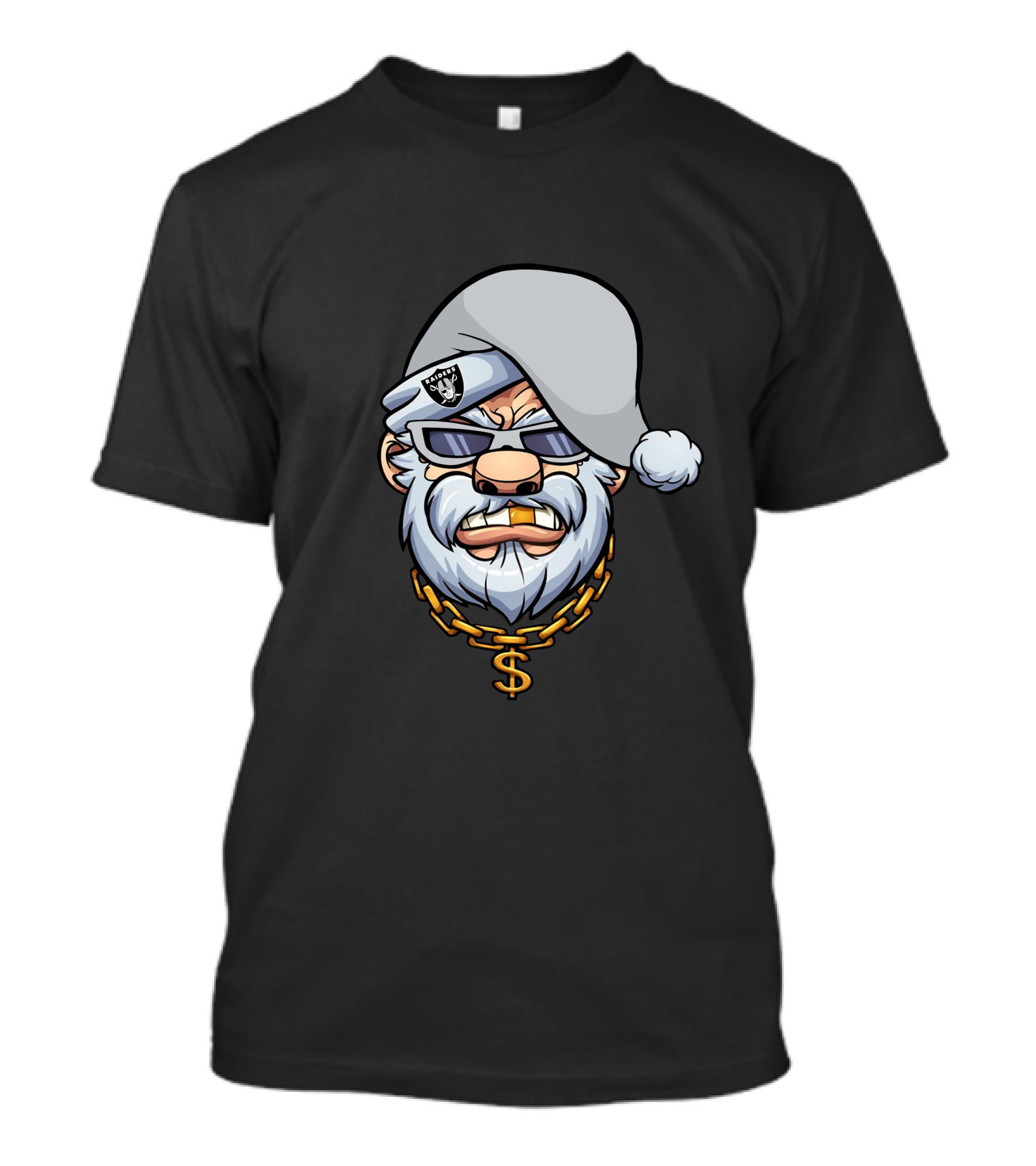 Gangster Santa Raiders Style With Sunglasses And Dollar Chain T-Shirt
